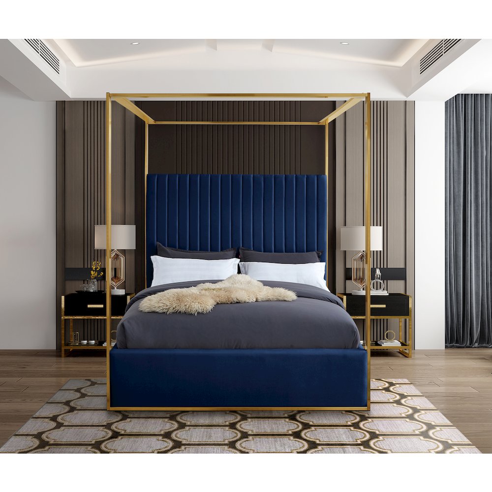 Jones Navy Velvet King Bed