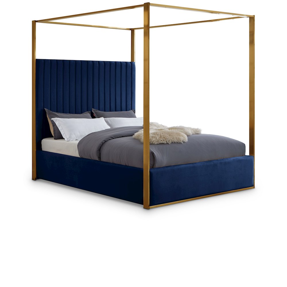 Jones Navy Velvet Queen Bed