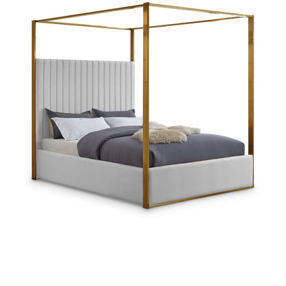 Vegan Leather King Platform Bed Frame with Tufted Headboard, White Vegan Leather