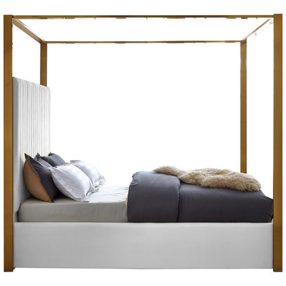Vegan Leather King Platform Bed Frame with Tufted Headboard, White Vegan Leather