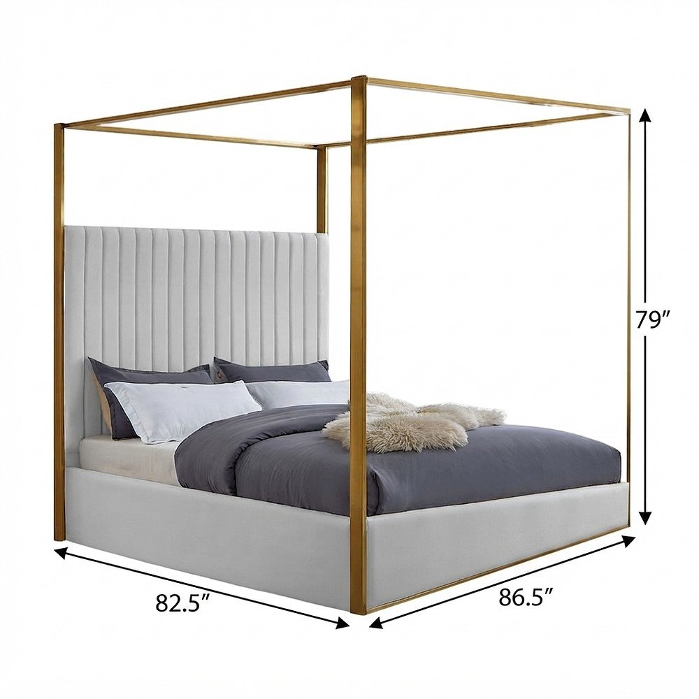 Vegan Leather King Platform Bed Frame with Tufted Headboard, White Vegan Leather