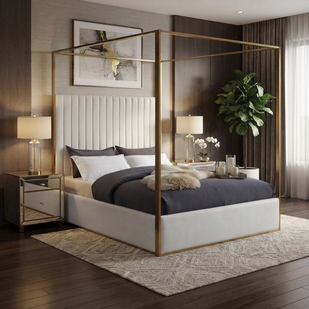 Vegan Leather King Platform Bed Frame with Tufted Headboard, White Vegan Leather