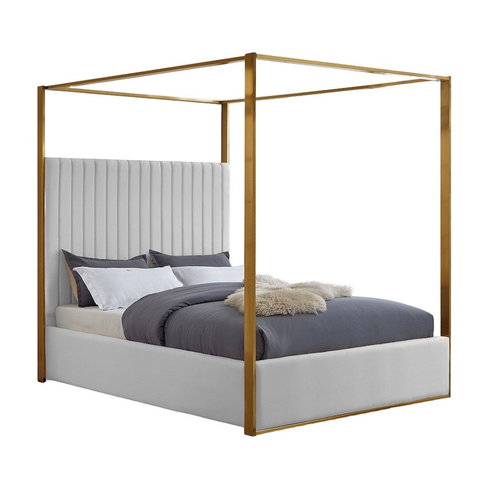 Vegan Leather King Platform Bed Frame with Tufted Headboard, White Vegan Leather