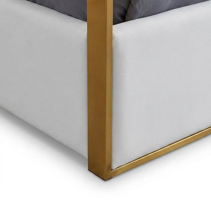 Vegan Leather King Platform Bed Frame with Tufted Headboard, White Vegan Leather