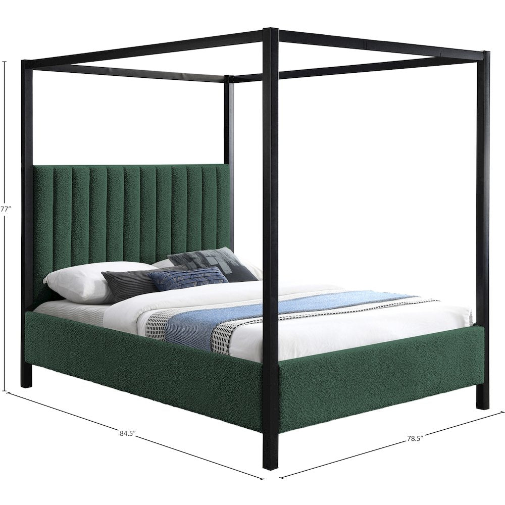 Kelly Green Boucle Fabric King Bed