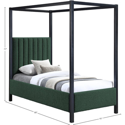Kelly Green Boucle Fabric Twin Bed