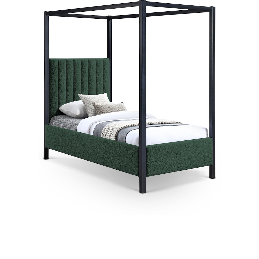 Kelly Green Boucle Fabric Twin Bed