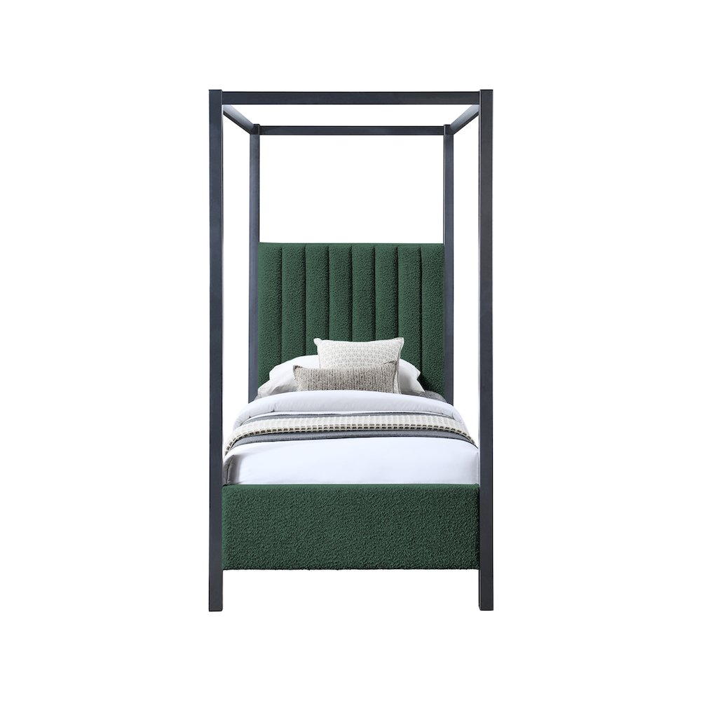 Kelly Green Boucle Fabric Twin Bed