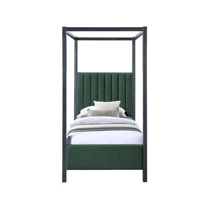Kelly Green Boucle Fabric Twin Bed