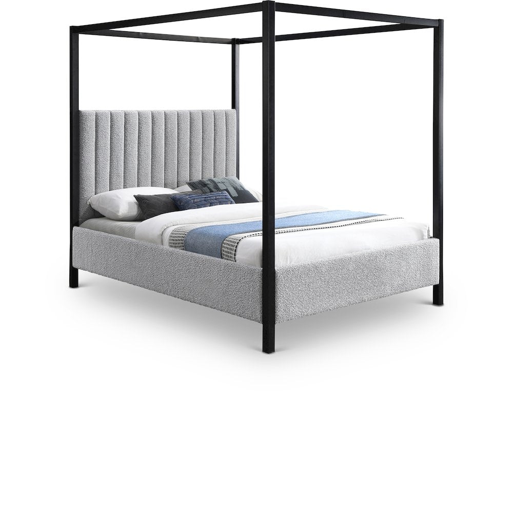 Kelly Grey Boucle Fabric Queen Bed