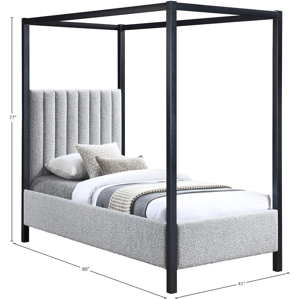 Kelly Grey Boucle Fabric Twin Bed