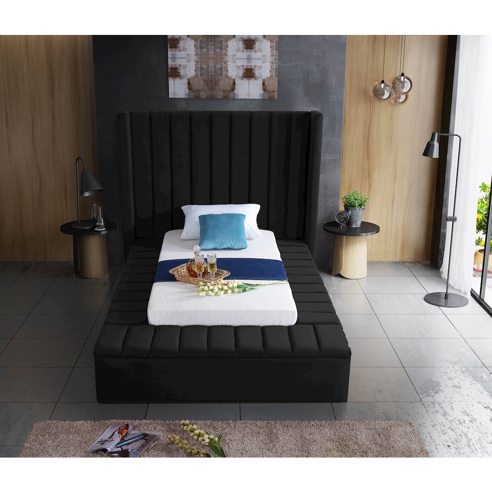 Kiki Black Velvet Twin Bed