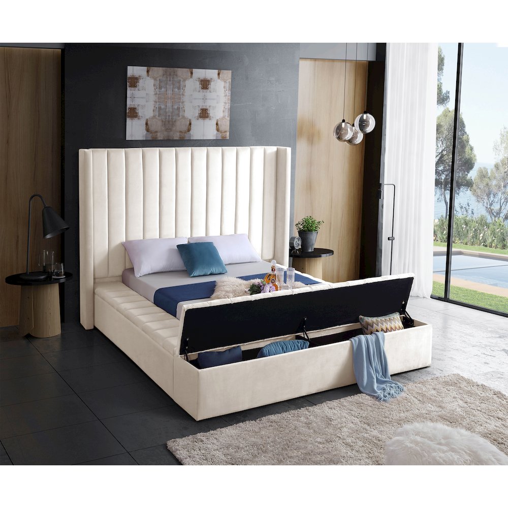 Kiki Cream Velvet Queen Bed