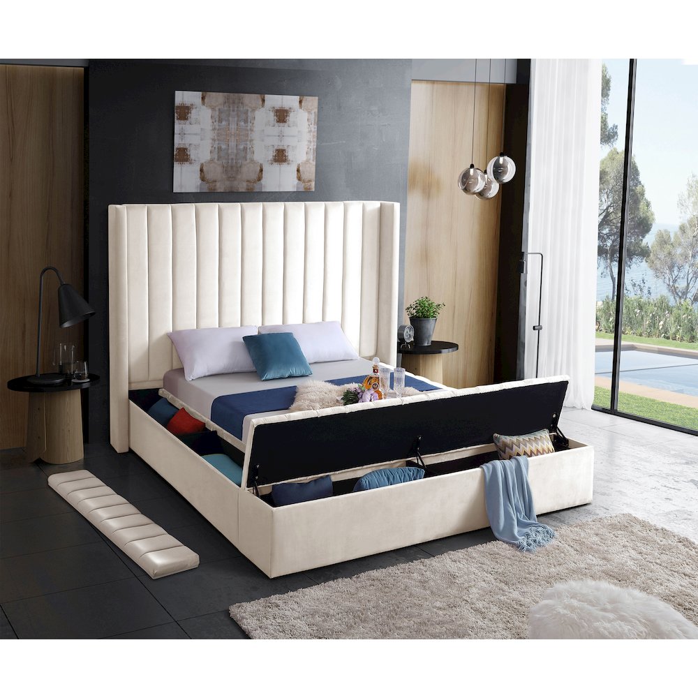 Kiki Cream Velvet Queen Bed