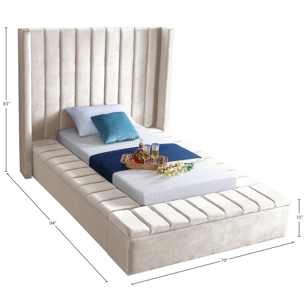 Kiki Cream Velvet Twin Bed