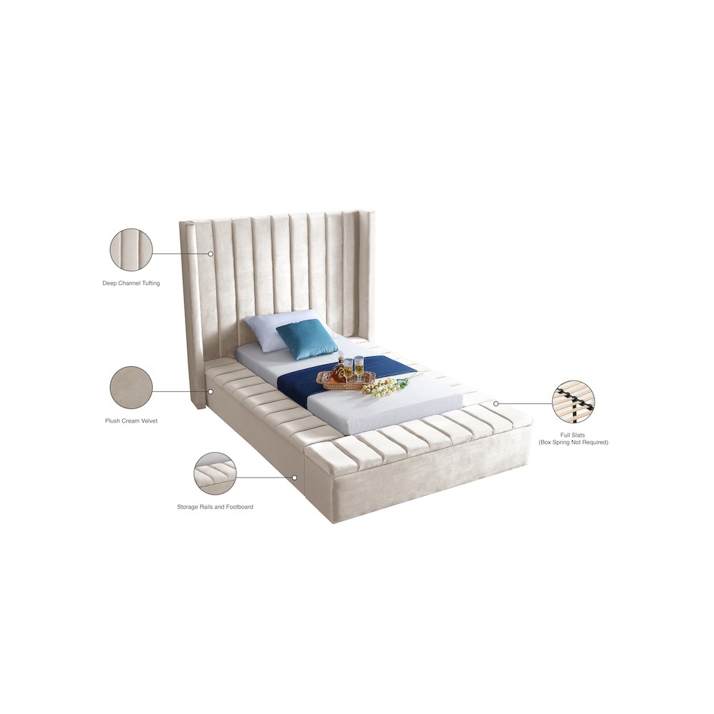 Kiki Cream Velvet Twin Bed