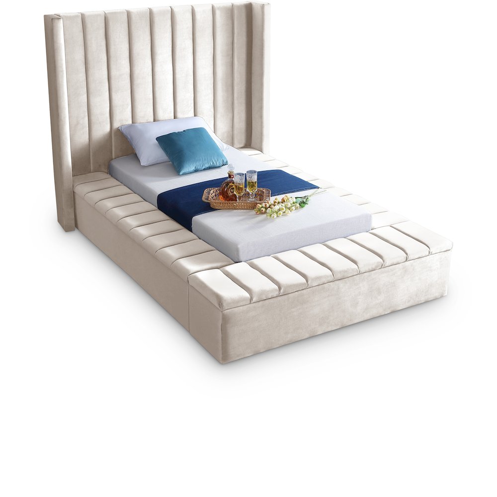 Kiki Cream Velvet Twin Bed