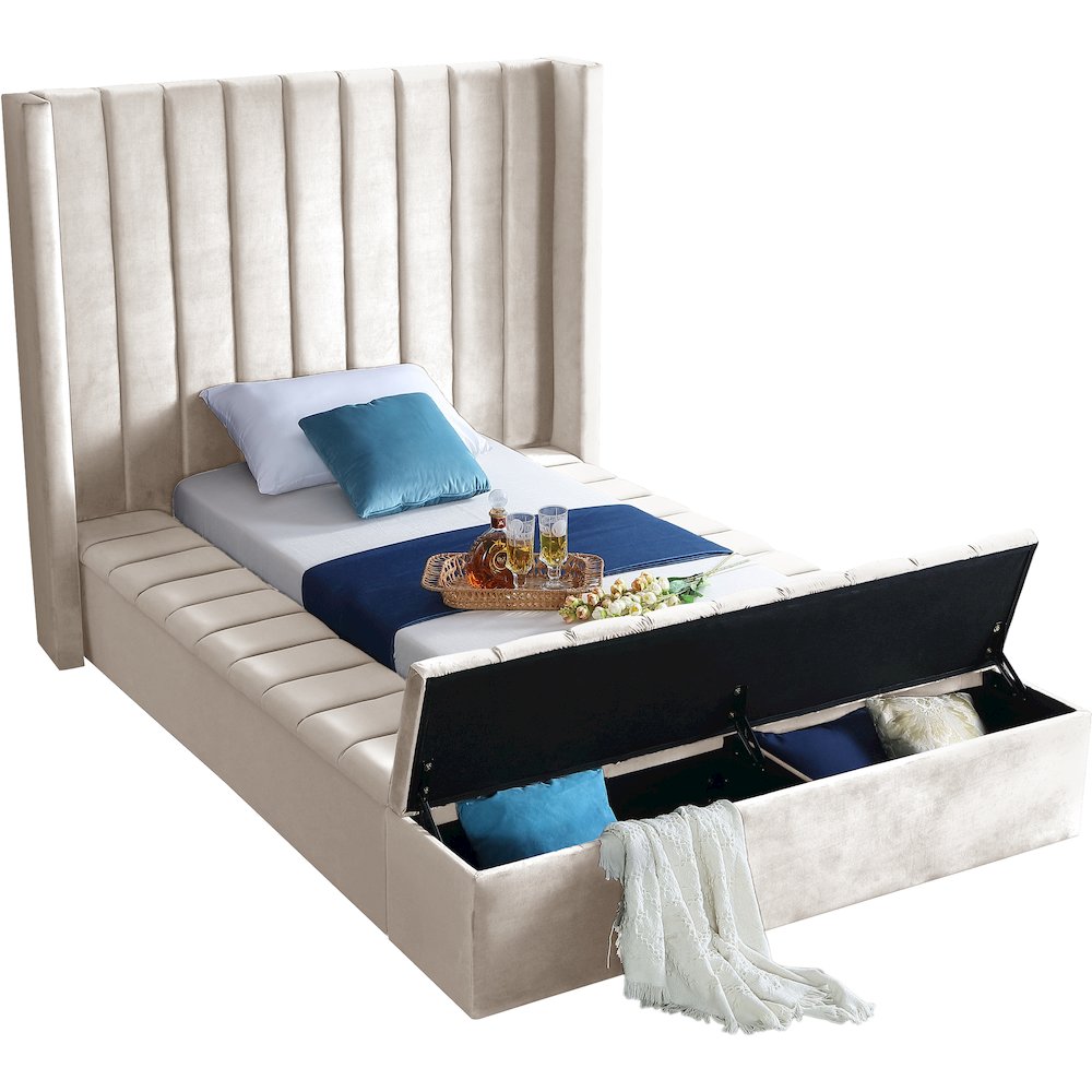 Kiki Cream Velvet Twin Bed