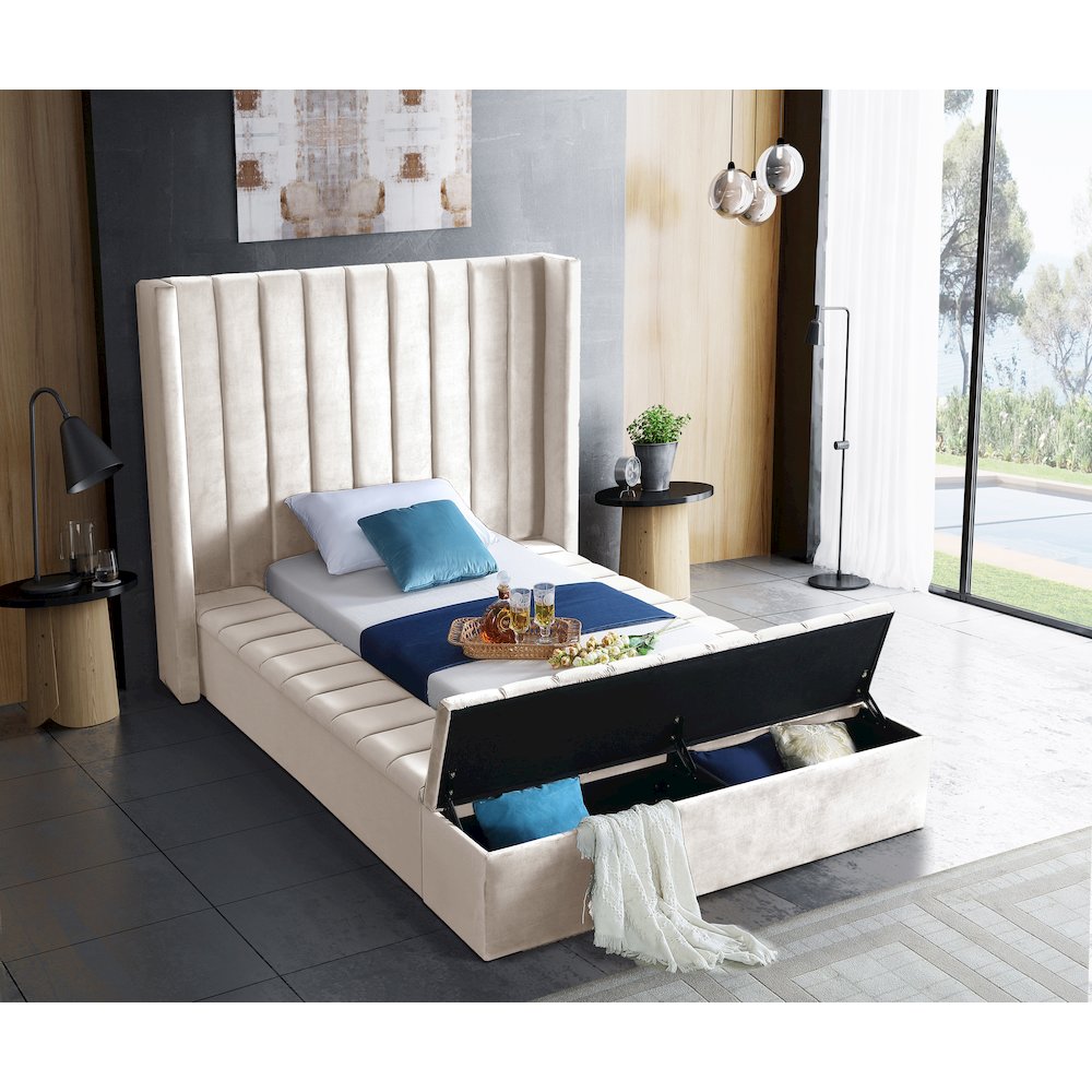 Kiki Cream Velvet Twin Bed