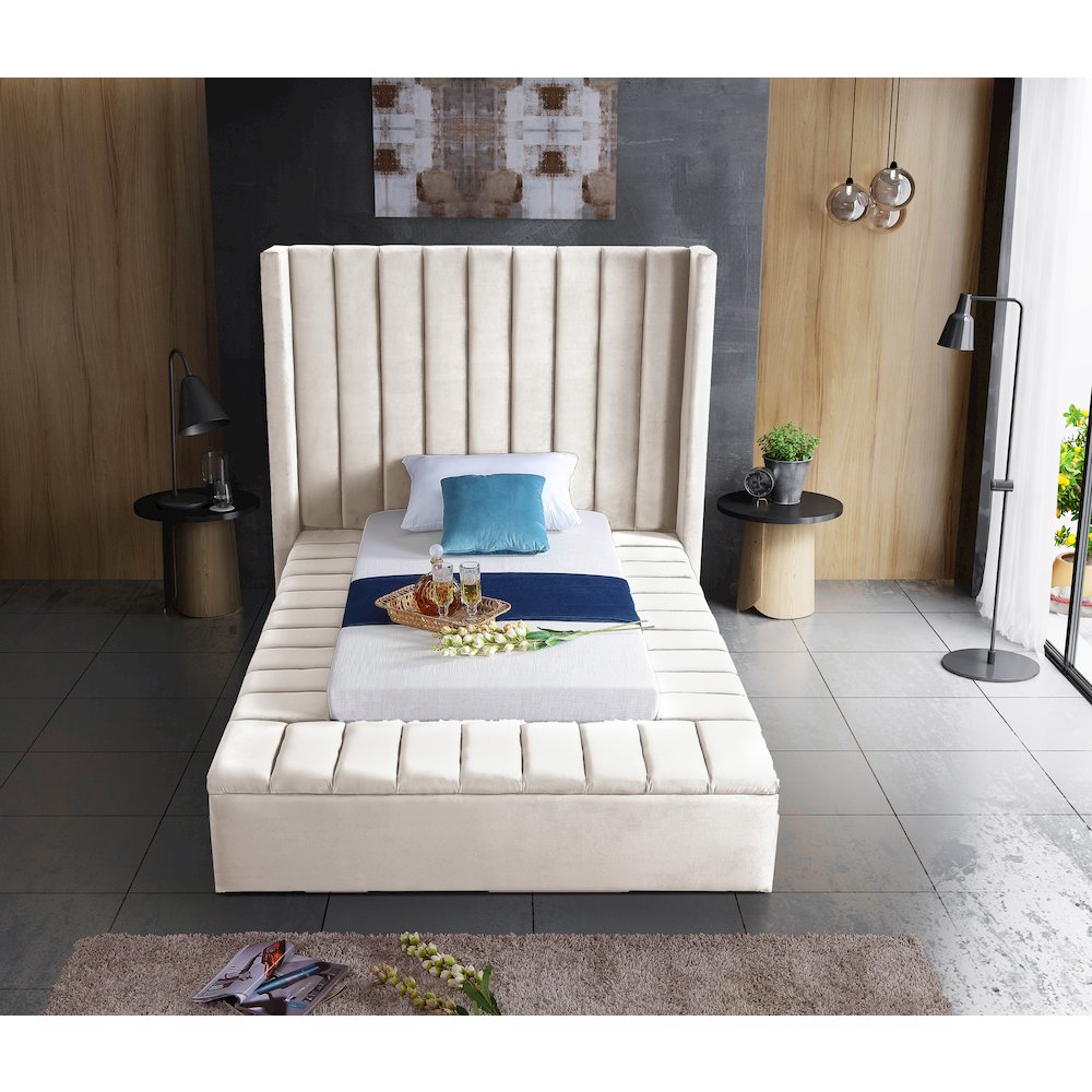 Kiki Cream Velvet Twin Bed