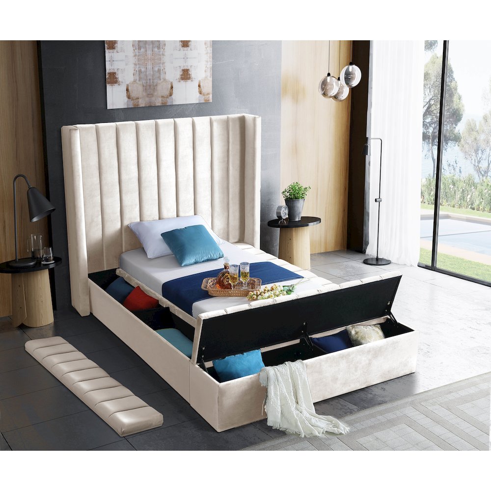 Kiki Cream Velvet Twin Bed