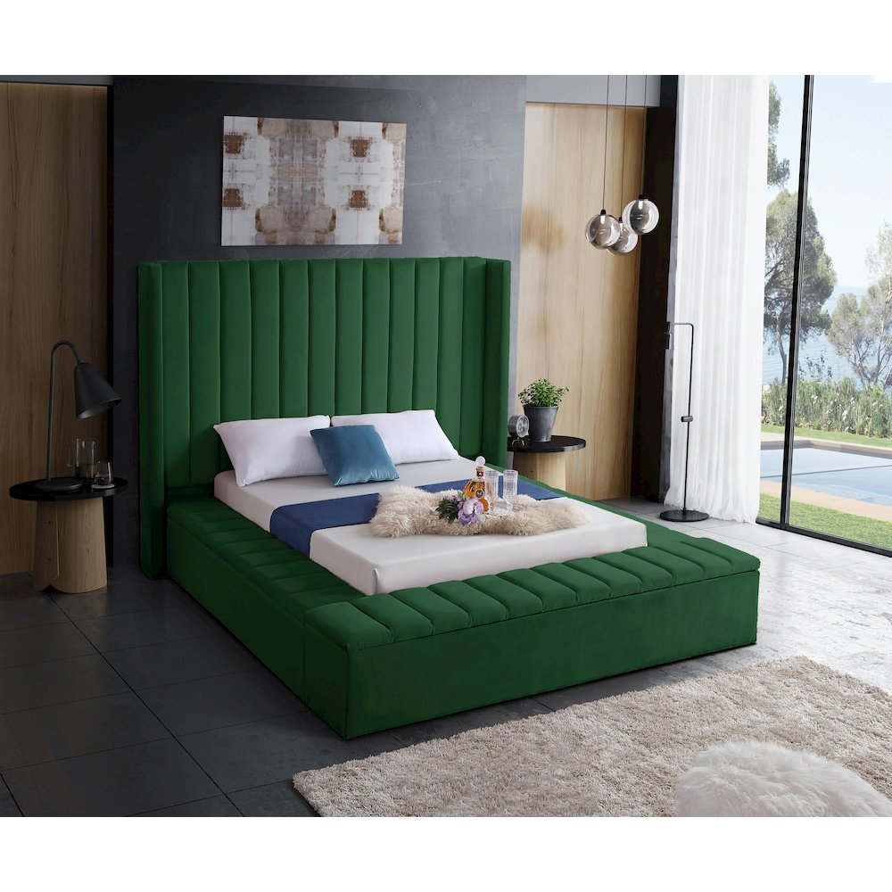 Kiki Green Velvet Queen Bed