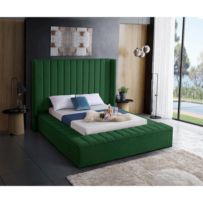Kiki Green Velvet Queen Bed