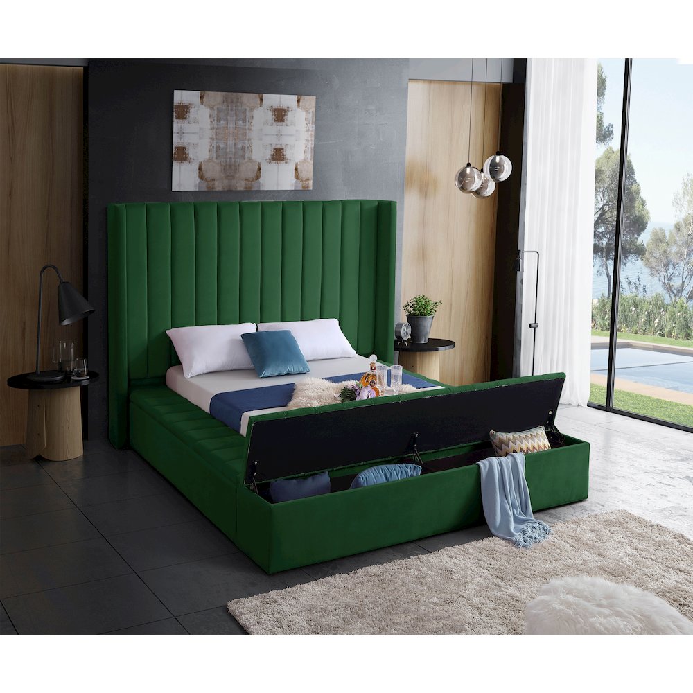 Kiki Green Velvet Queen Bed