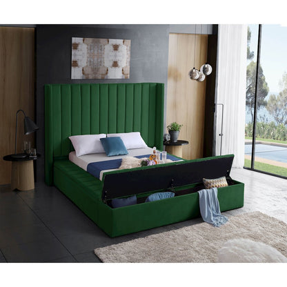 Kiki Green Velvet Queen Bed
