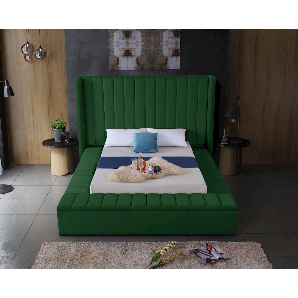 Kiki Green Velvet Queen Bed