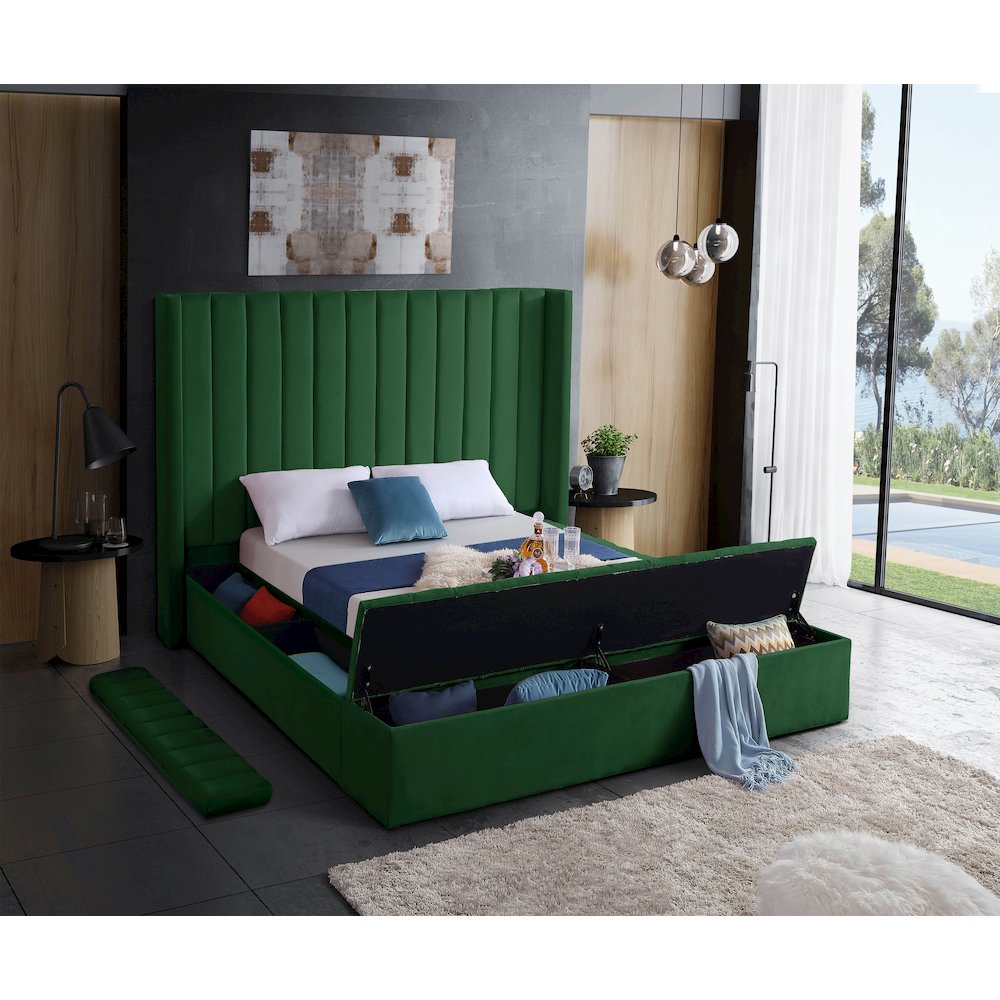 Kiki Green Velvet Queen Bed