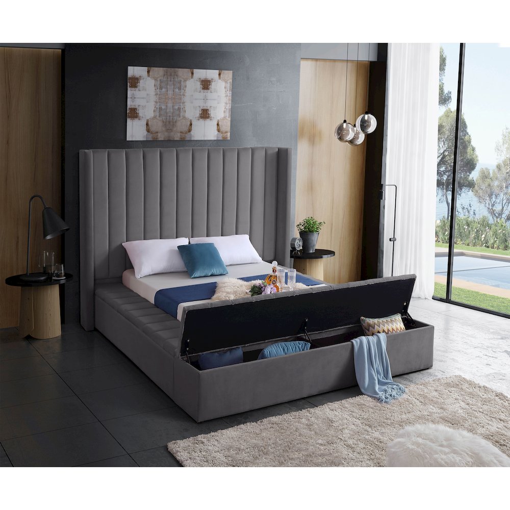 Kiki Grey Velvet King Bed
