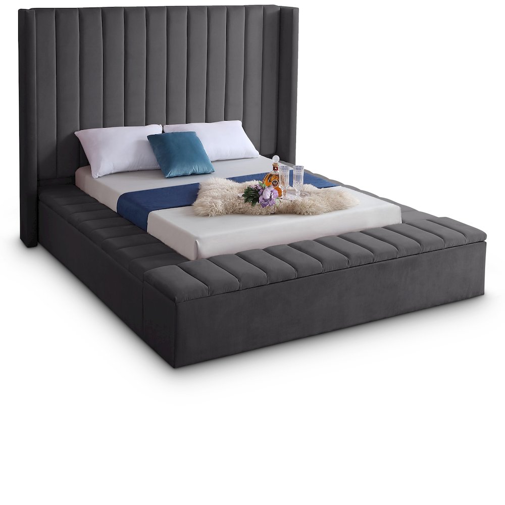 Kiki Grey Velvet Queen Bed
