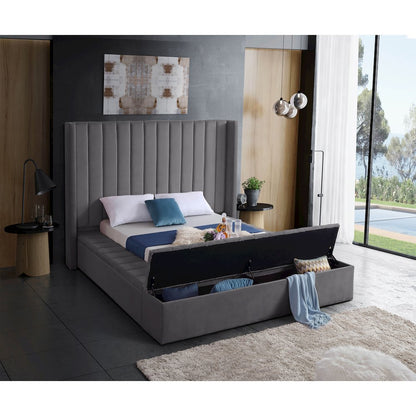 Kiki Grey Velvet Queen Bed