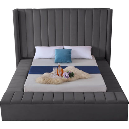 Kiki Grey Velvet Queen Bed