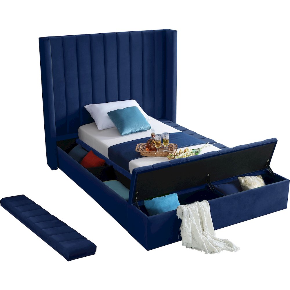 Kiki Navy Velvet Twin Bed