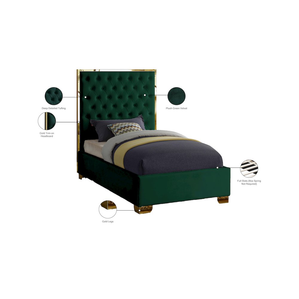 Lana Green Velvet Twin Bed