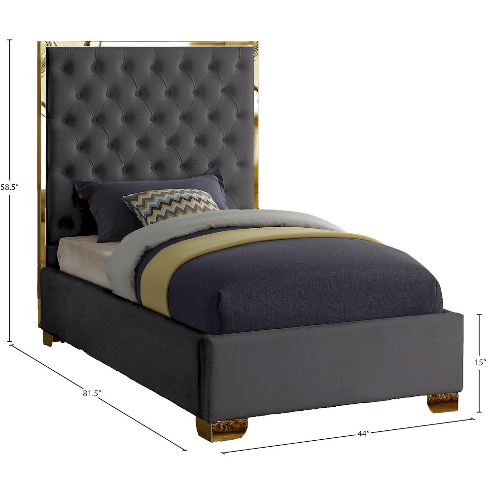 Lana Grey Velvet Twin Bed
