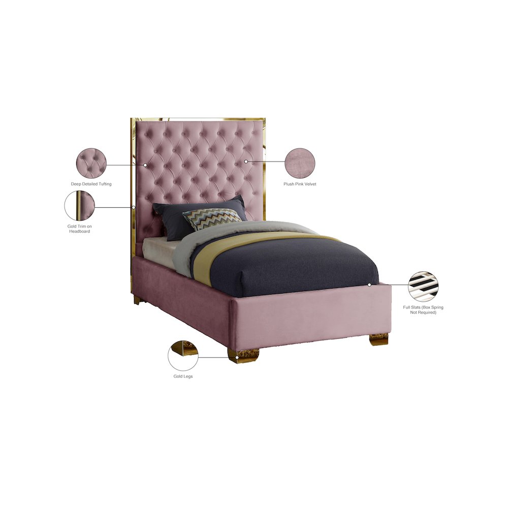 Lana Pink Velvet Twin Bed