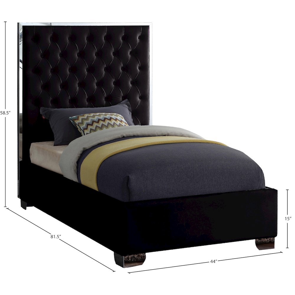 Lexi Black Velvet Twin Bed