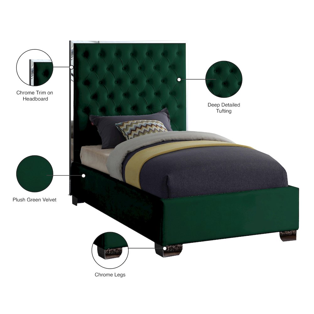 Lexi Green Velvet Twin Bed