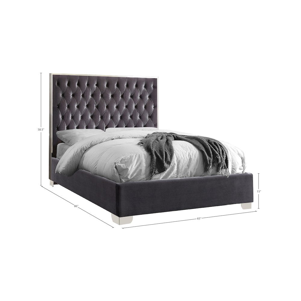 Lexi Grey Velvet Queen Bed