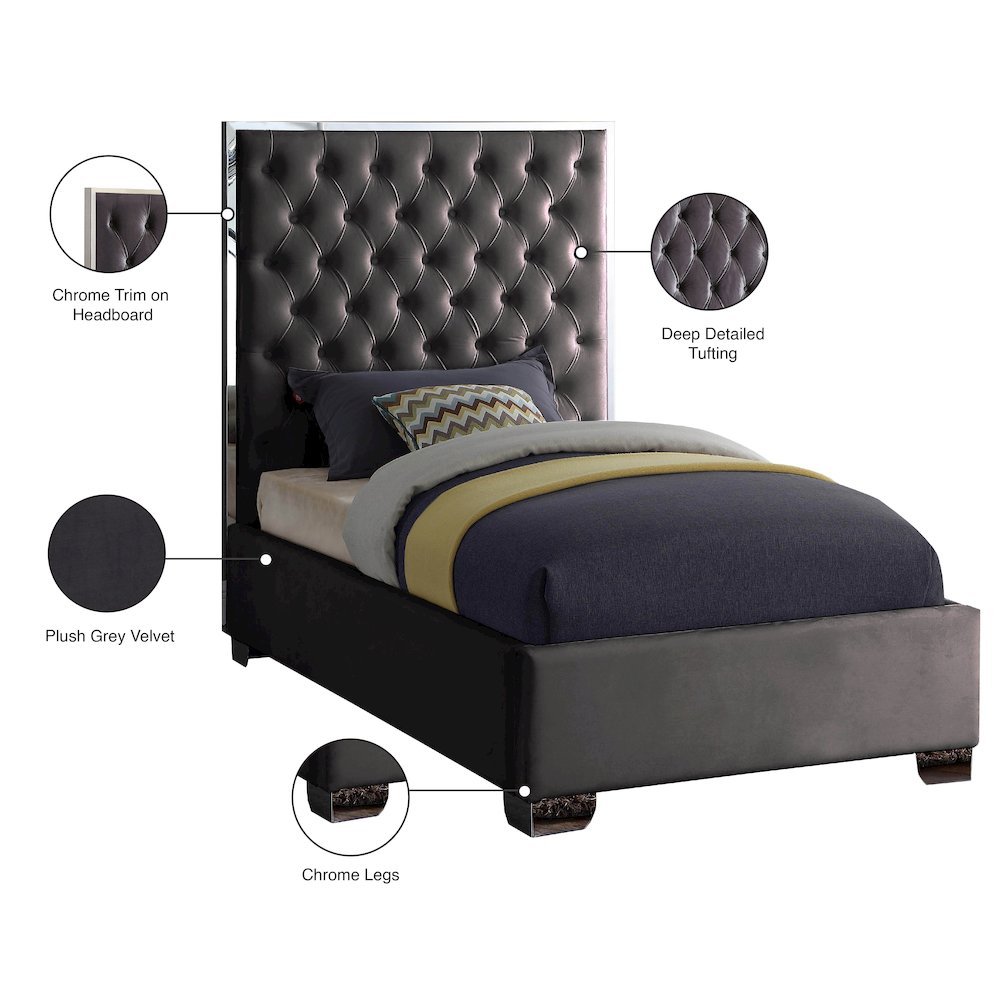 Lexi Grey Velvet Twin Bed