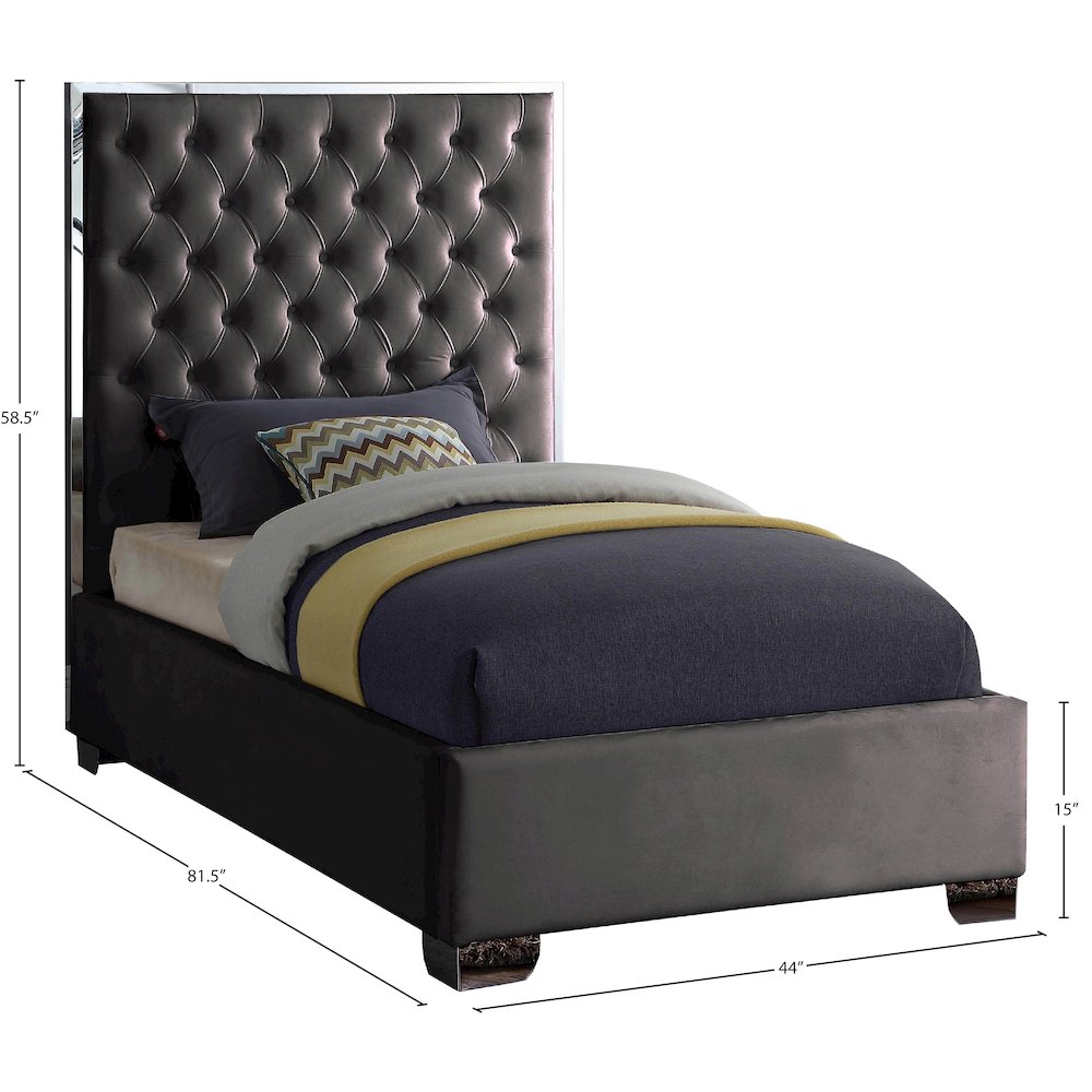 Lexi Grey Velvet Twin Bed