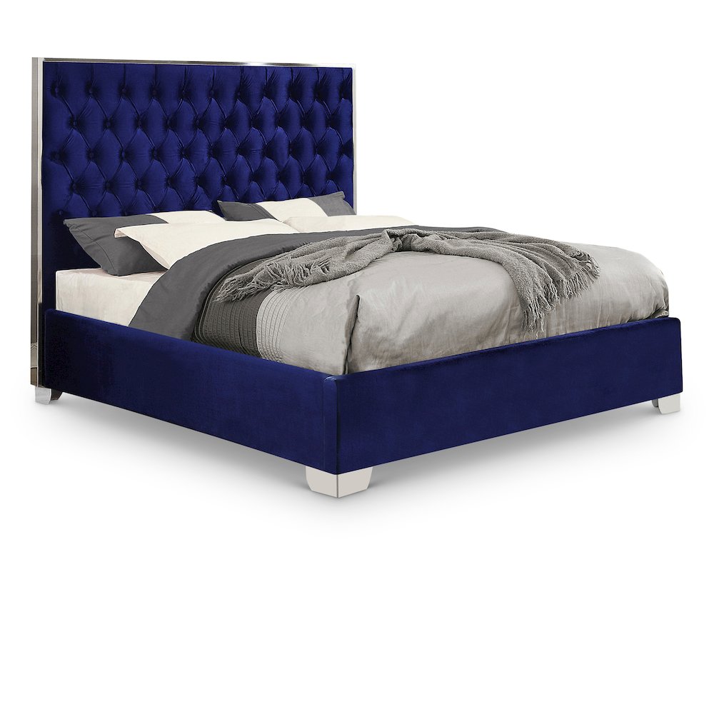 Lexi Navy Velvet Queen Bed