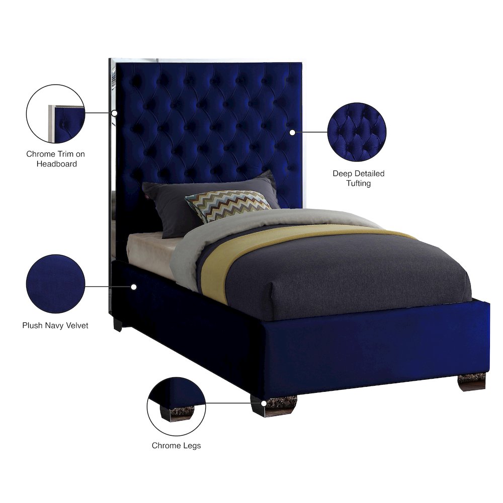 Lexi Navy Velvet Twin Bed