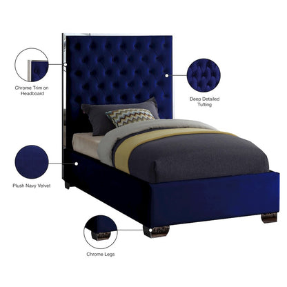Lexi Navy Velvet Twin Bed
