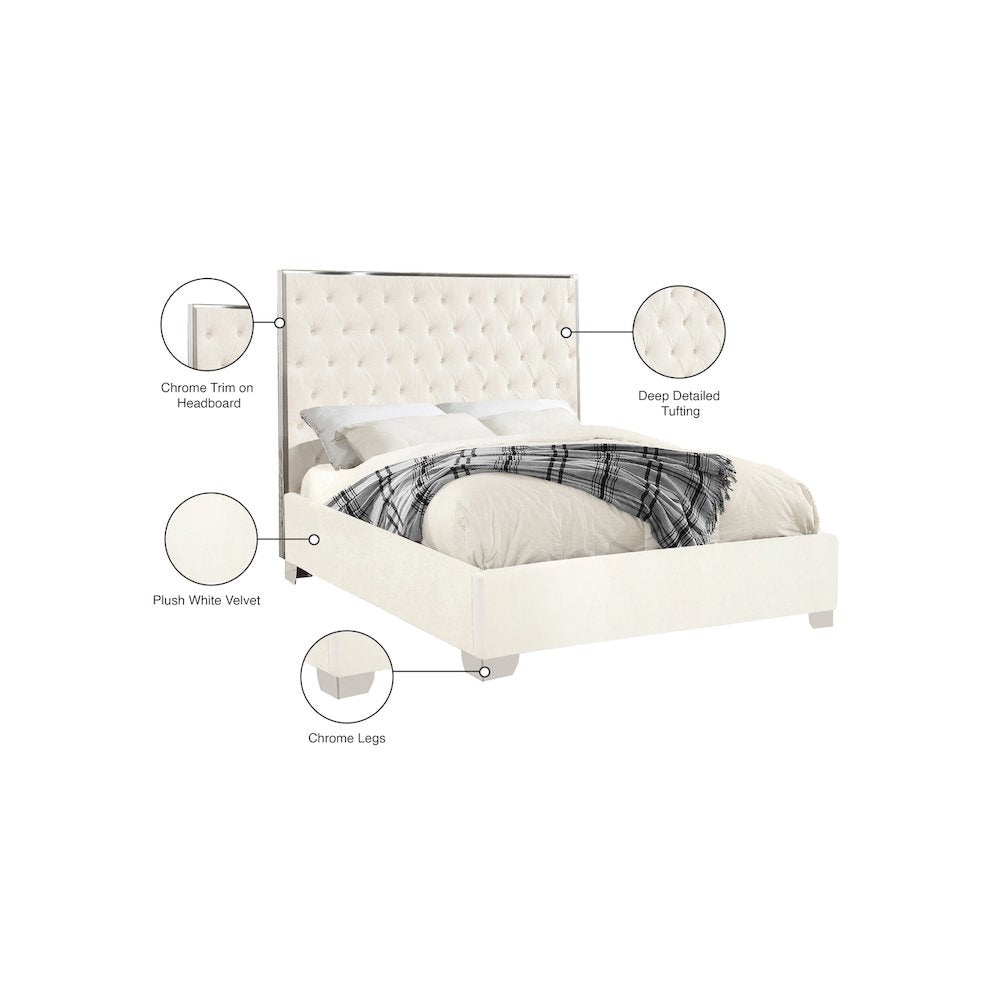 Lexi White Velvet Queen Bed