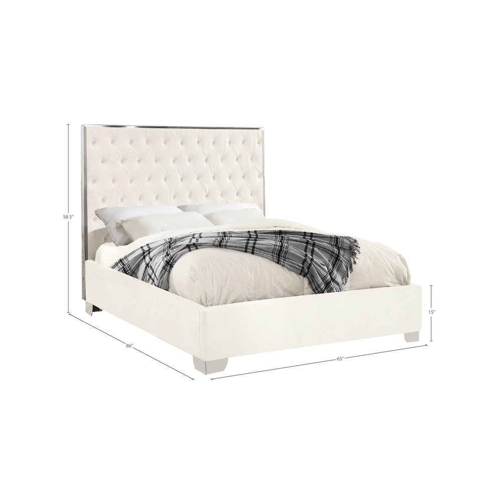Lexi White Velvet Queen Bed