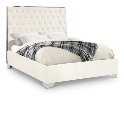 Lexi White Velvet Queen Bed